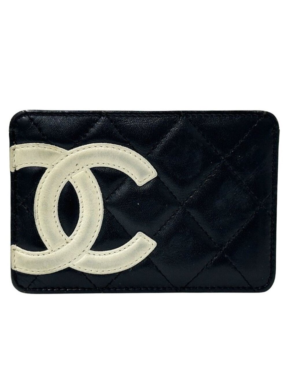 Chanel Card Case Cambon Line Leather Black White Pink CC Logo Simple Monotone